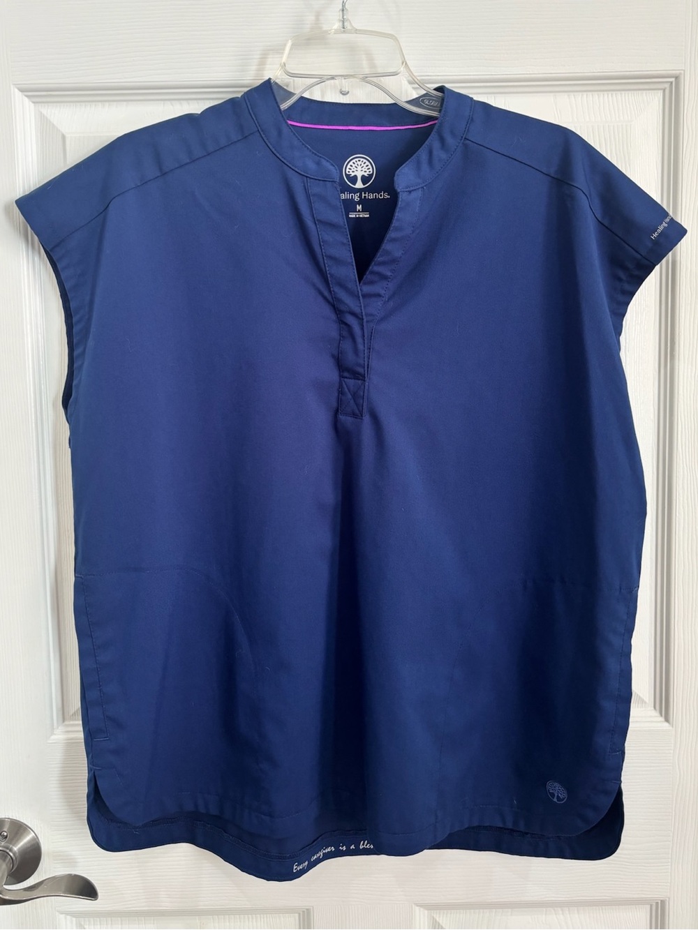 healing hands Navy Split-Neck Women's Scrub Top
